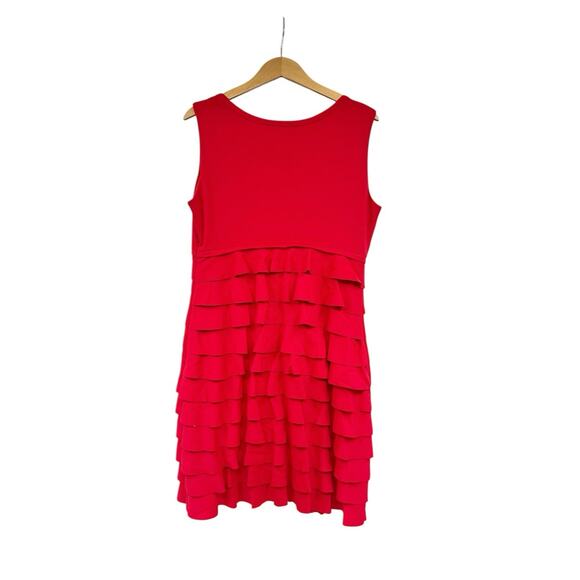 Calvin Klein Red Stretch Modest Tiered Ruffle Career Tank Dress Evening Size 12 - Picture 2 of 5